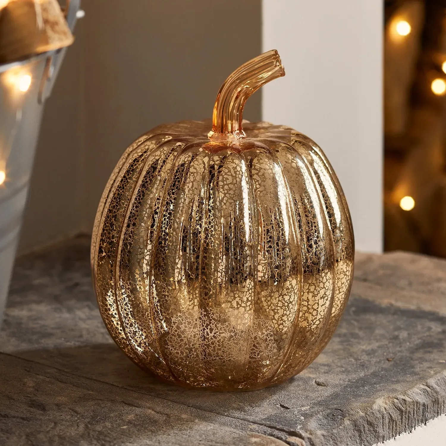 Light Up Pumpkin Decoration - Gold, Glass
