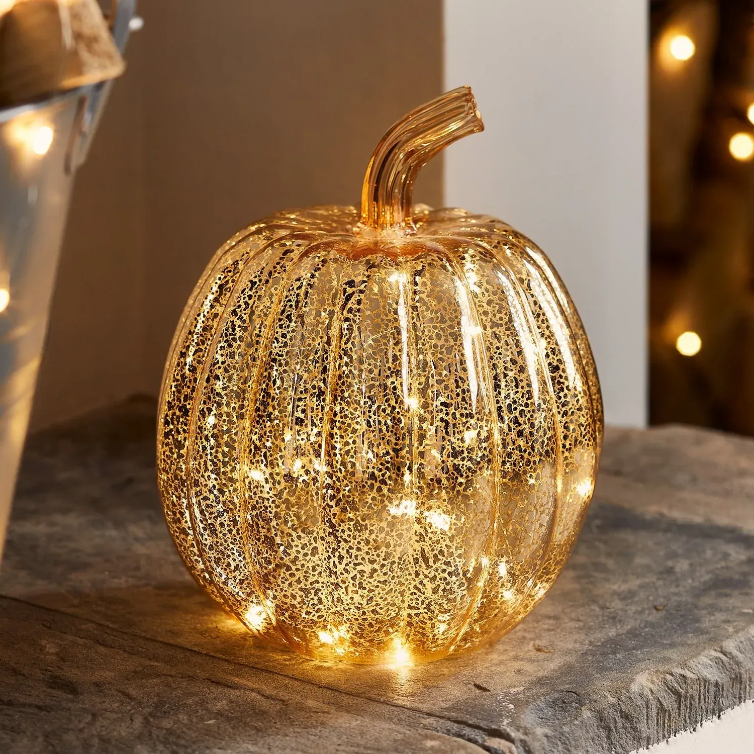 Light Up Pumpkin Decoration - Gold, Glass image