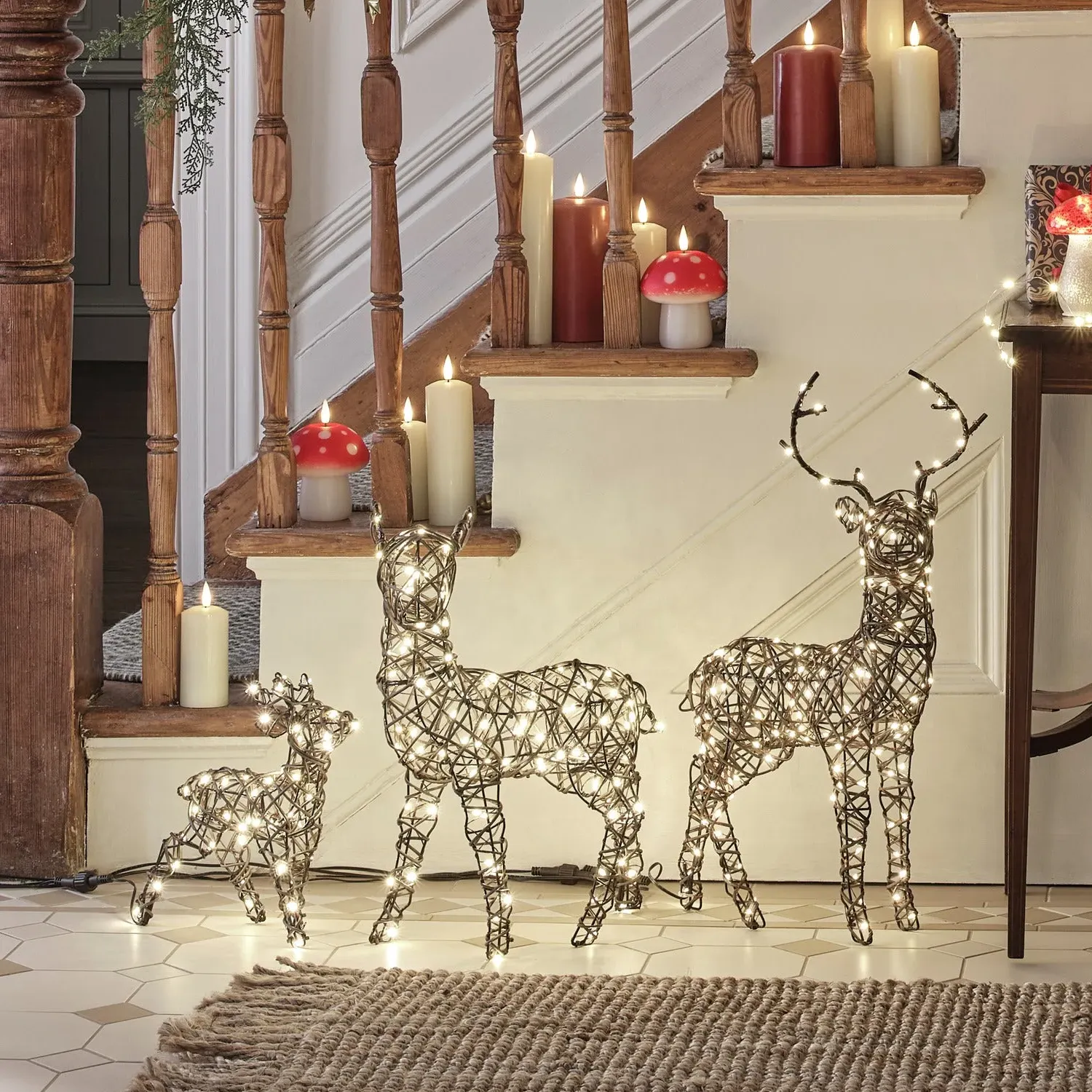 Mini LED Reindeer Family Set - Warm White, Rattan
