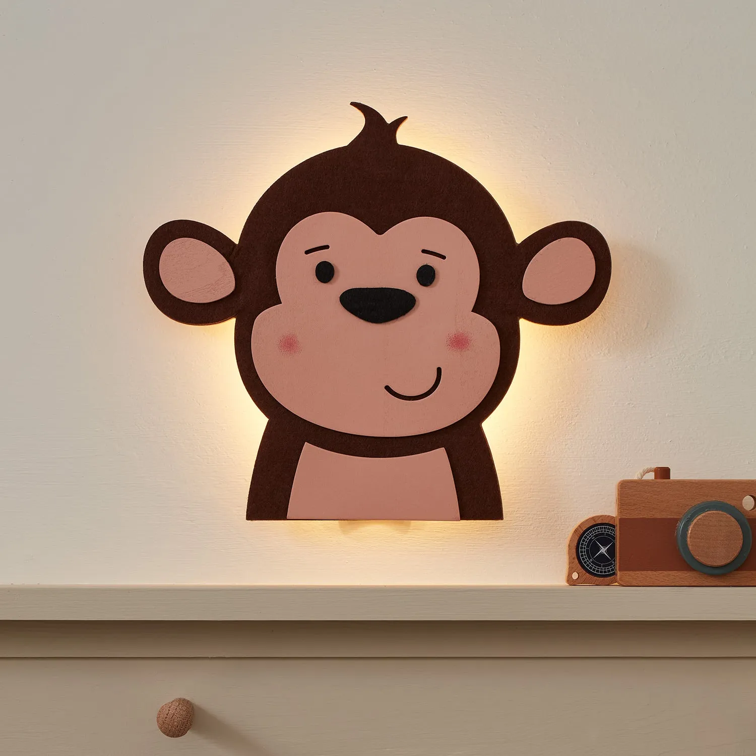 Monkey Wall Light with Timer - Warm White, Wood