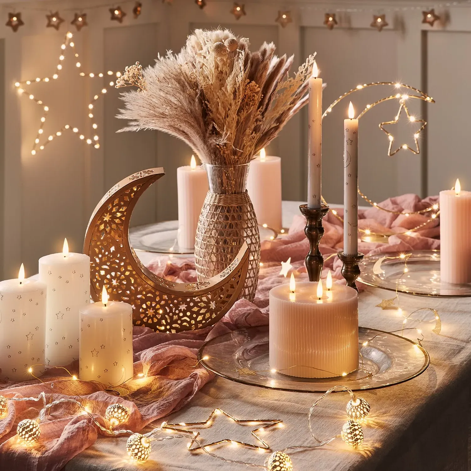 Moon Star Filigree Micro Fairy Lights - Gold