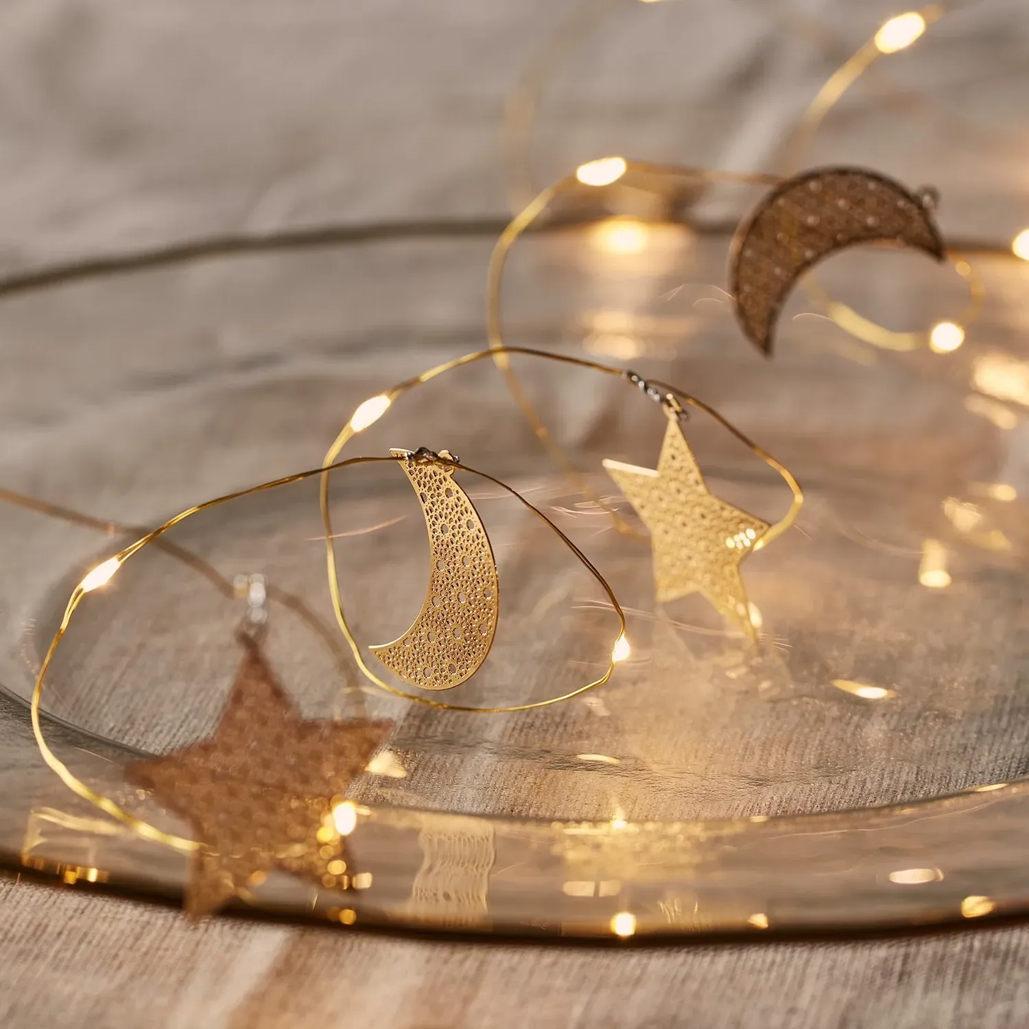 Moon Star Filigree Micro Fairy Lights - Gold