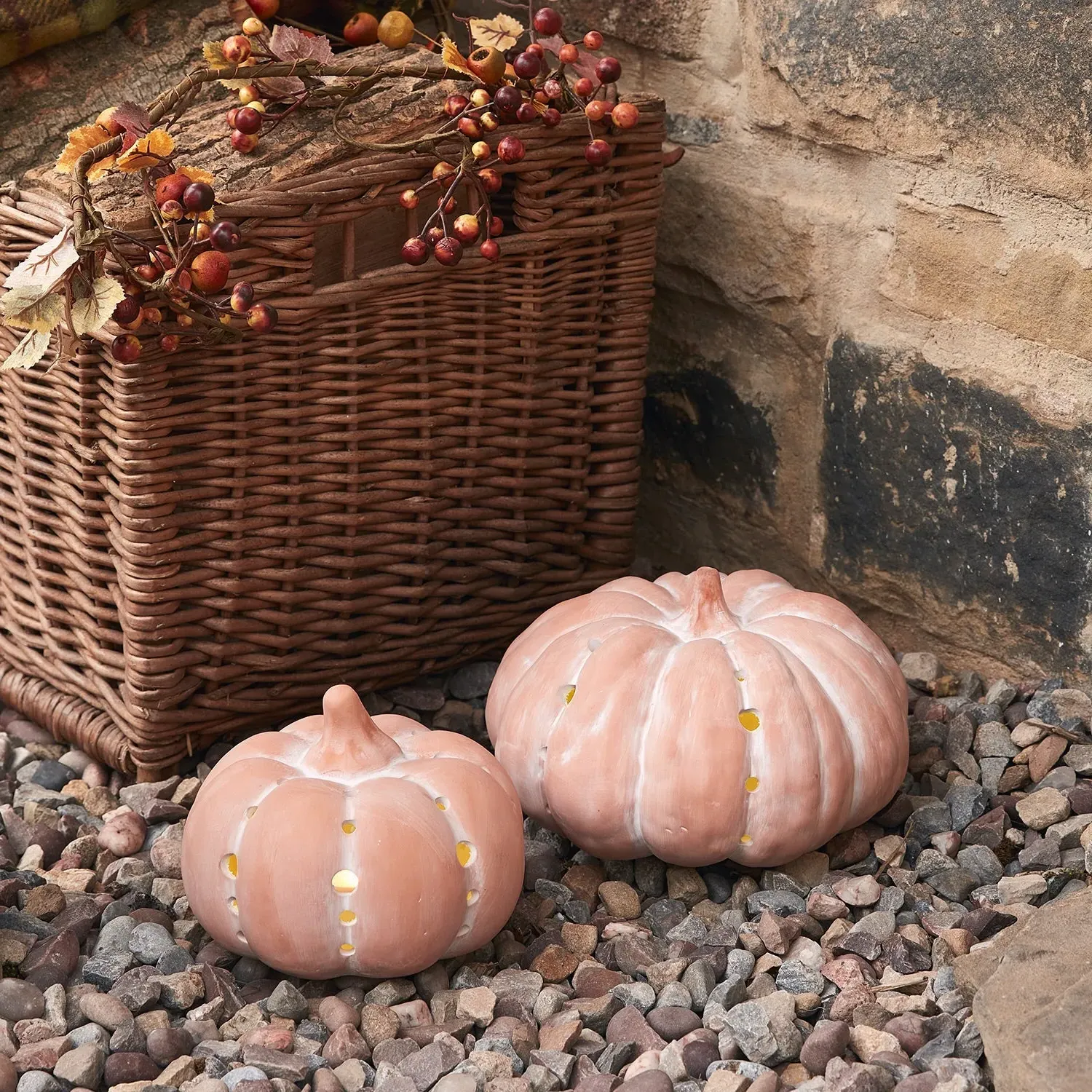 Outdoor Light Up Pumpkin Decoration Duo - Terracotta