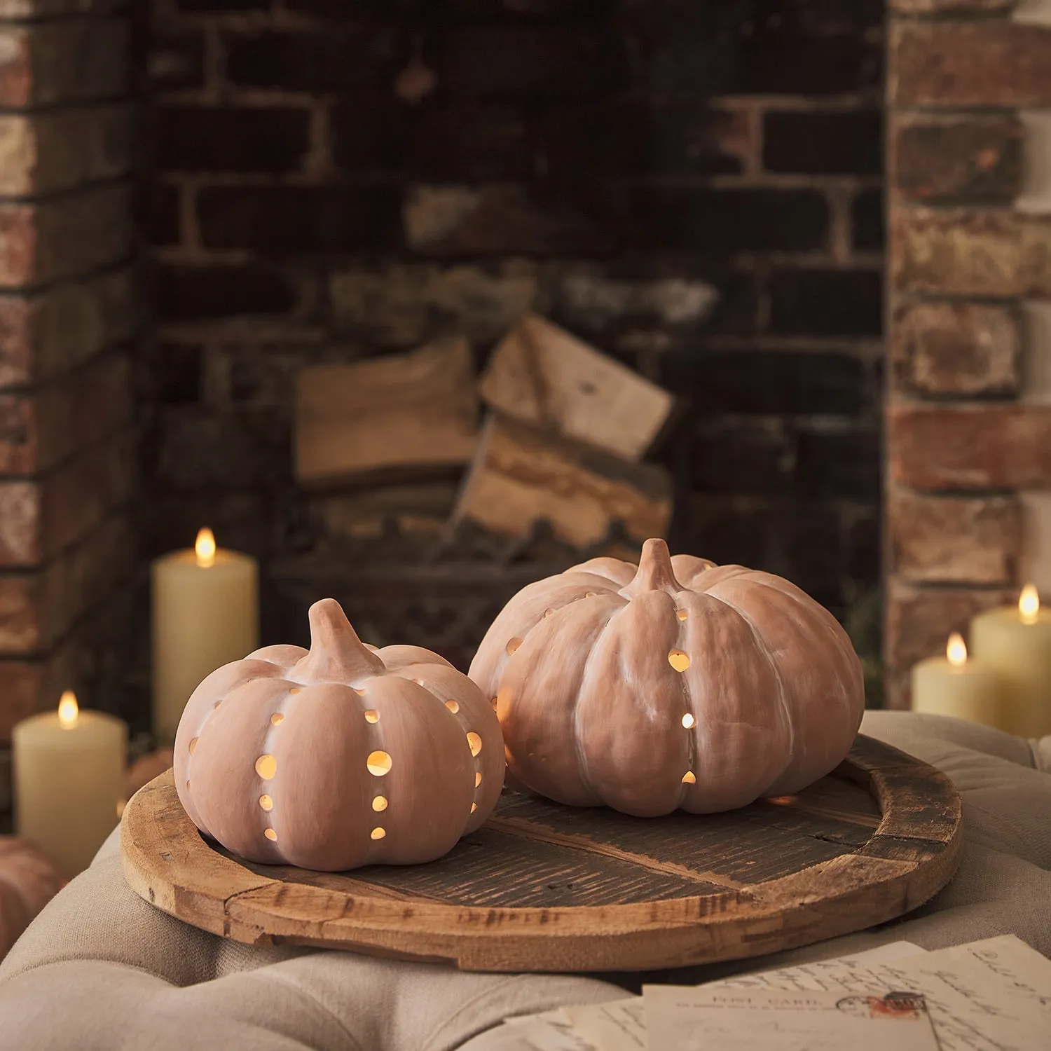 Outdoor Light Up Pumpkin Decoration Duo - Terracotta