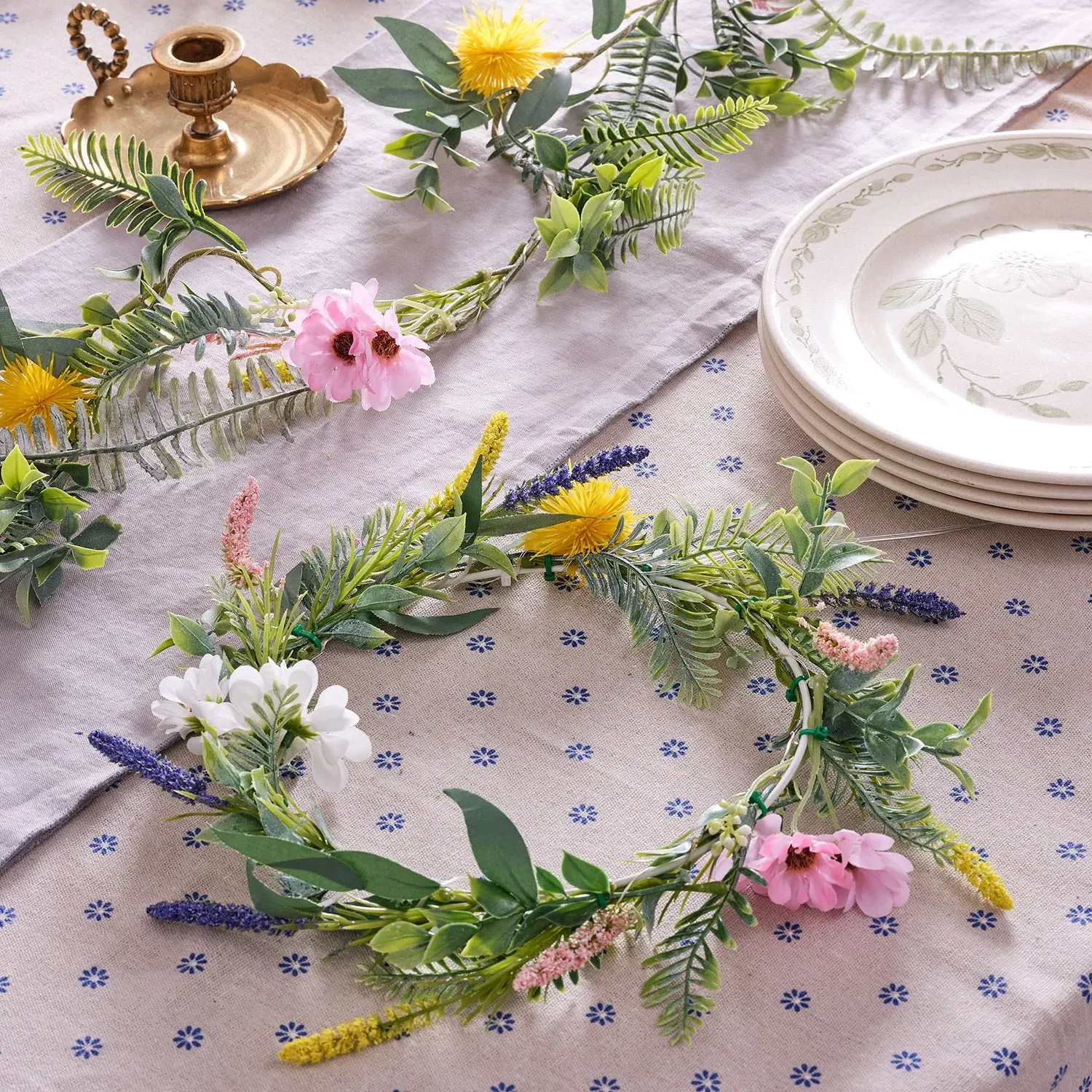 Pre-Lit Spring Flower Wreath & Garland Set
