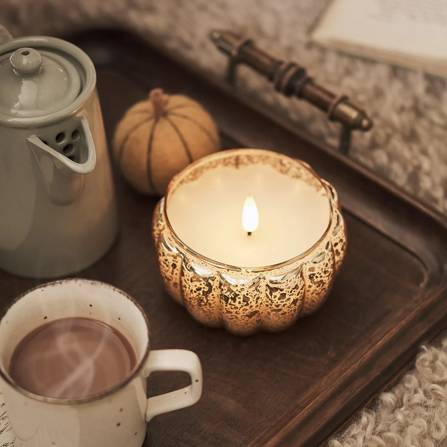Pumpkin Candle Decoration - Warm White, Glass