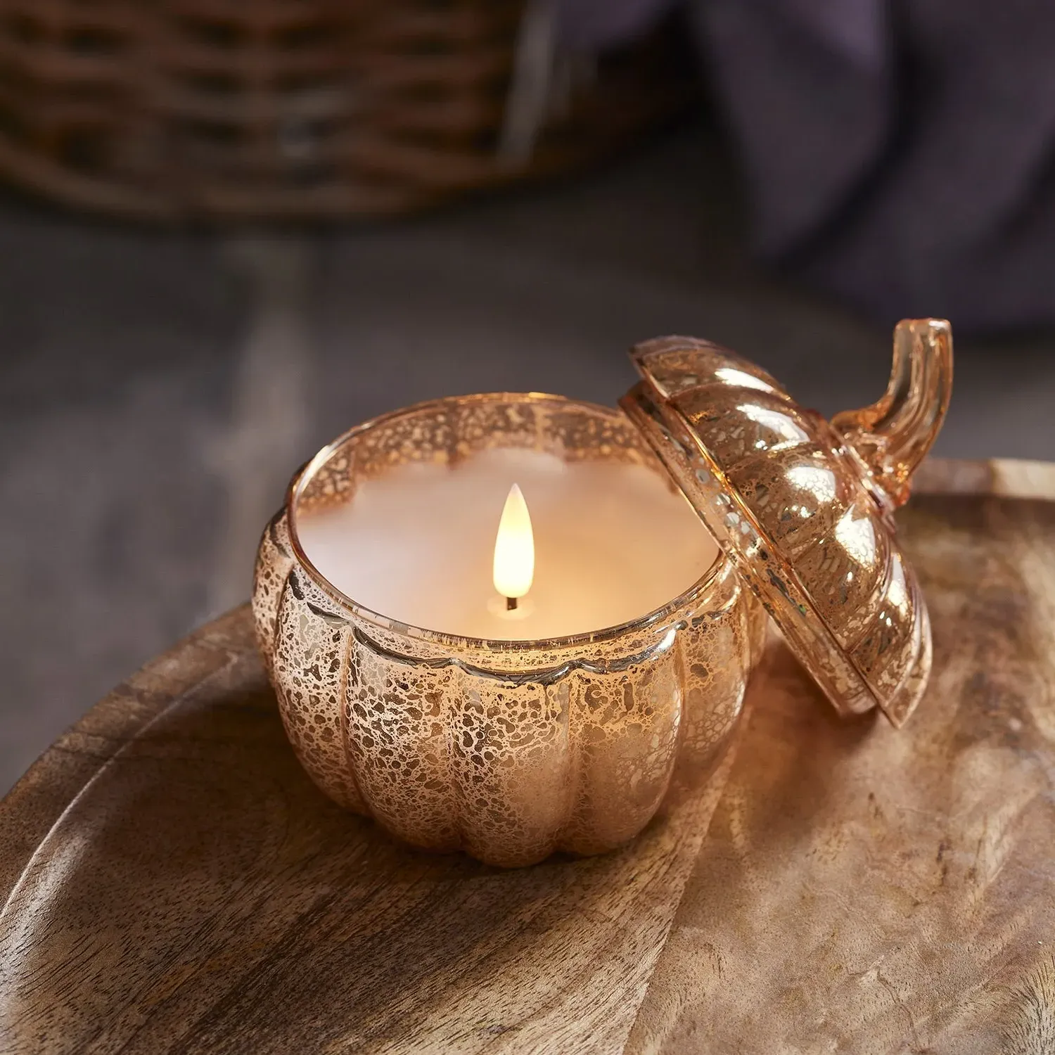 Pumpkin Candle Decoration - Warm White, Glass image