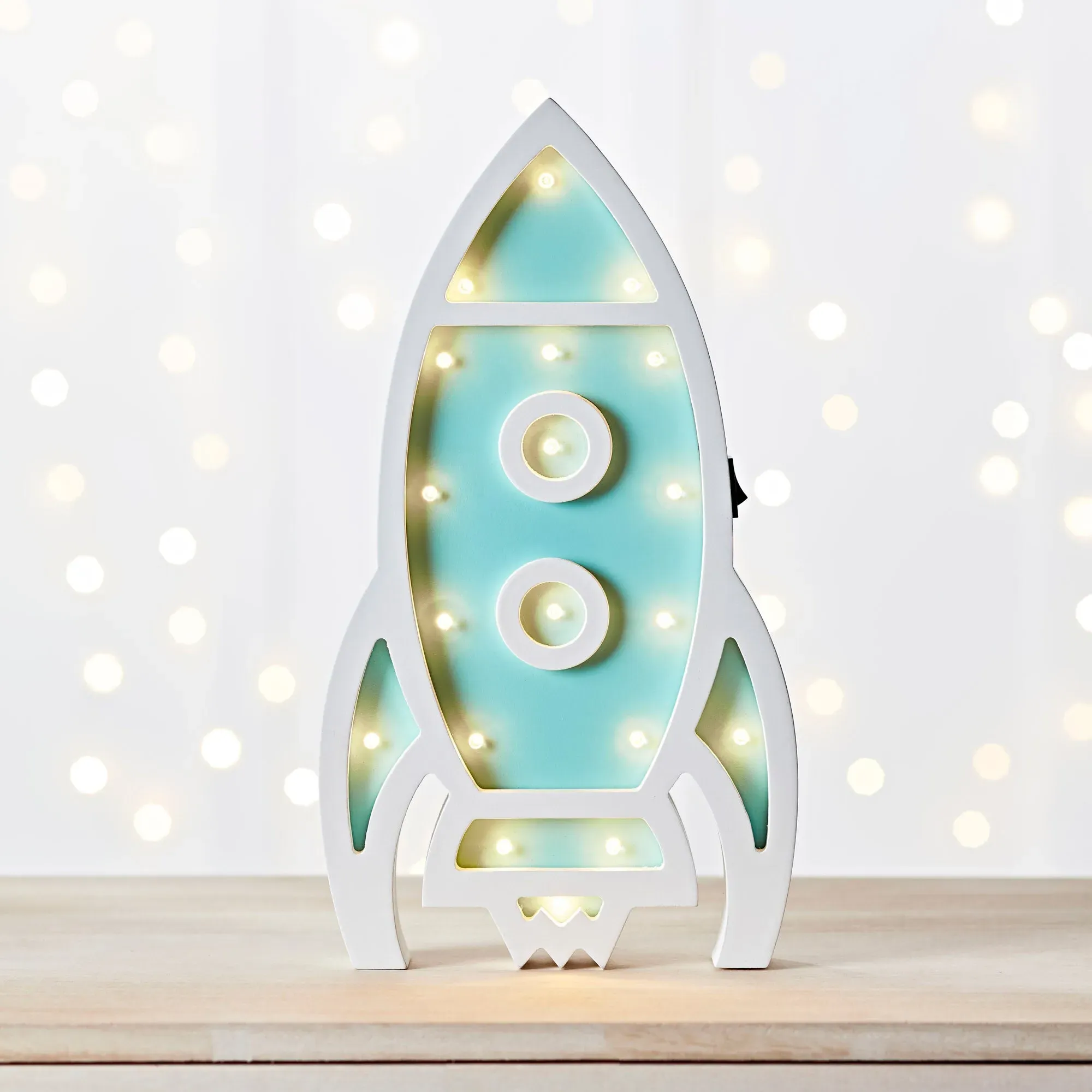Rocket Night Light with Timer - Warm White, Wood