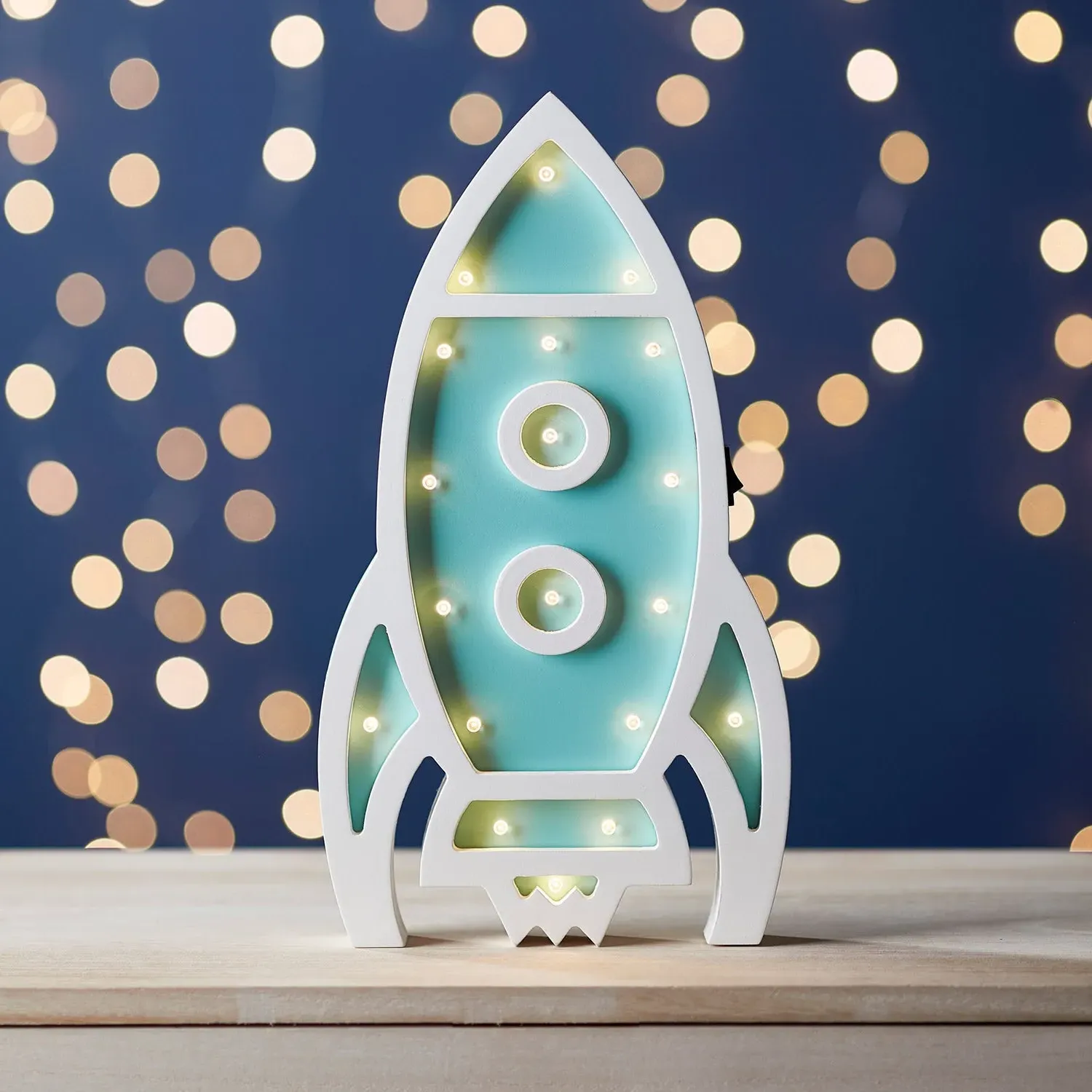 Rocket Night Light with Timer - Warm White, Wood image