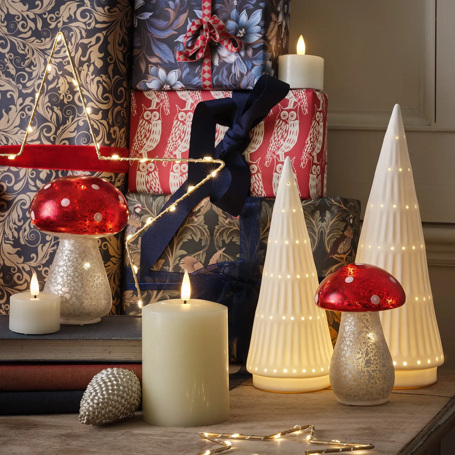 Set of 2 LED Christmas Toadstools - Glass