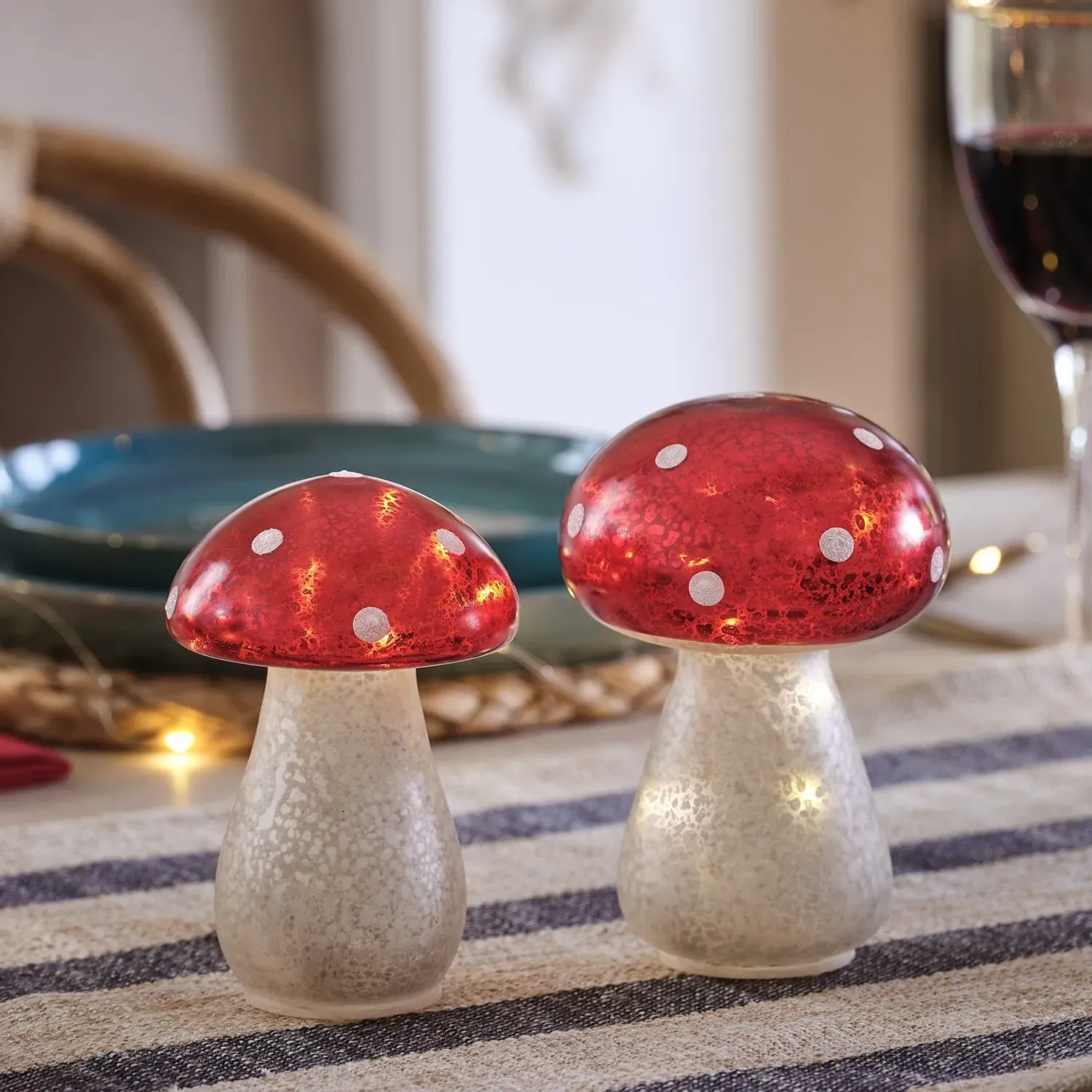 Set of 2 LED Christmas Toadstools - Glass image