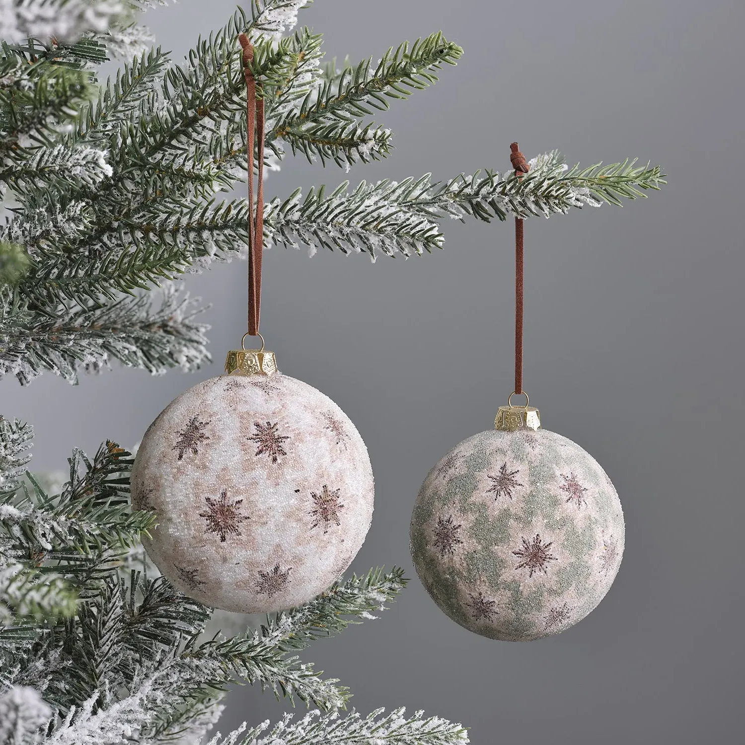 Set of 2 Painted Christmas Baubles - Multi