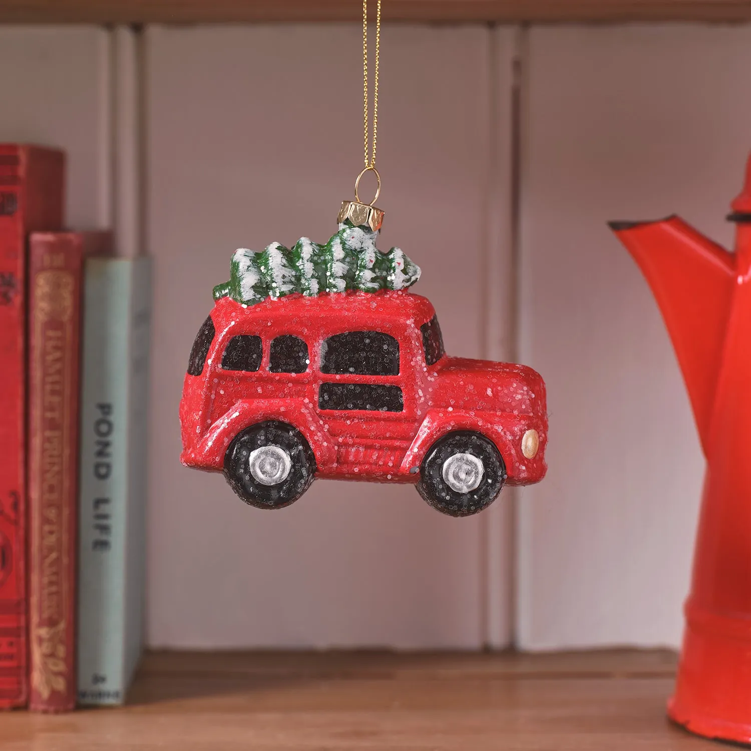 Set of 3 Christmas Car Decorations - Red, Metal