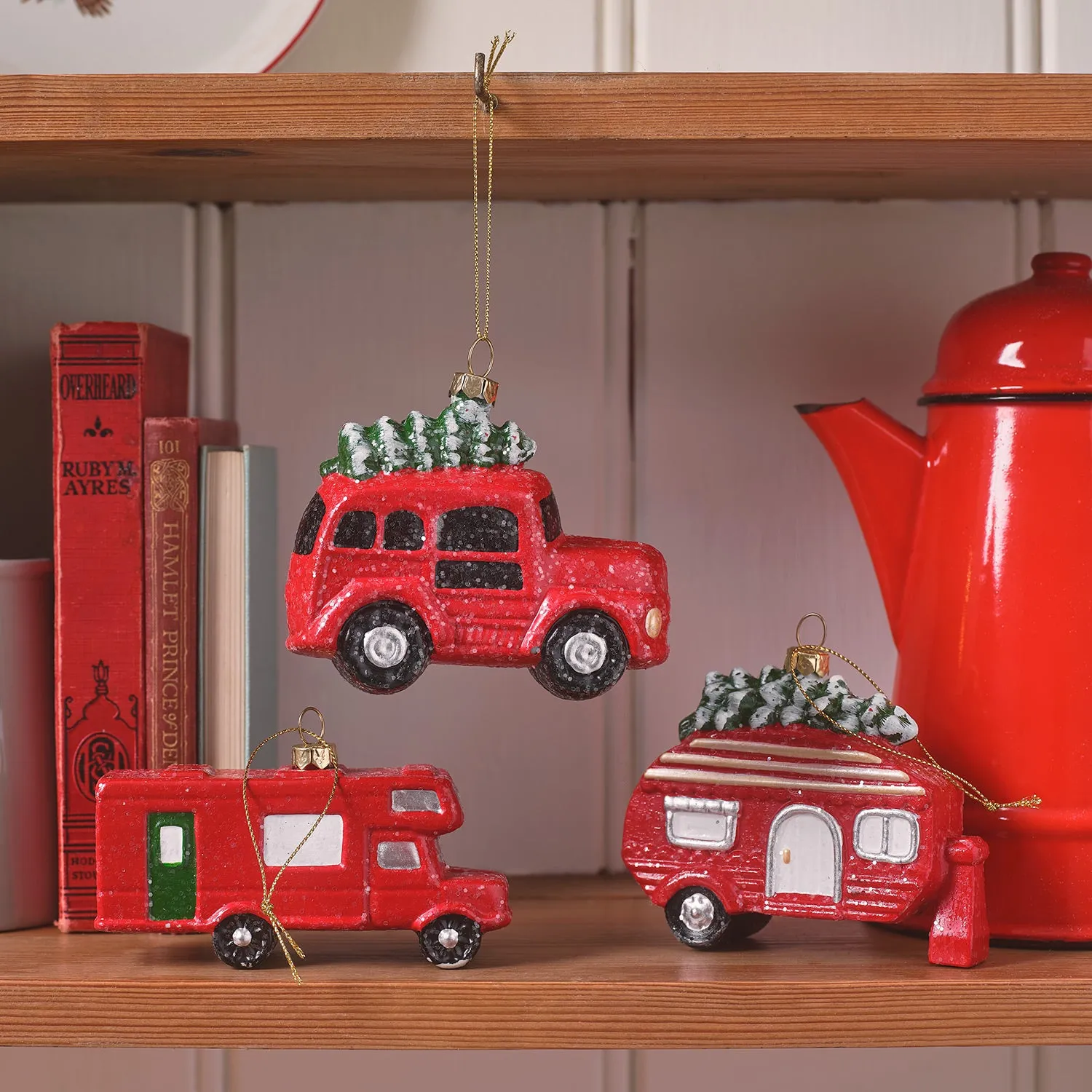 Set of 3 Christmas Car Decorations - Red, Metal