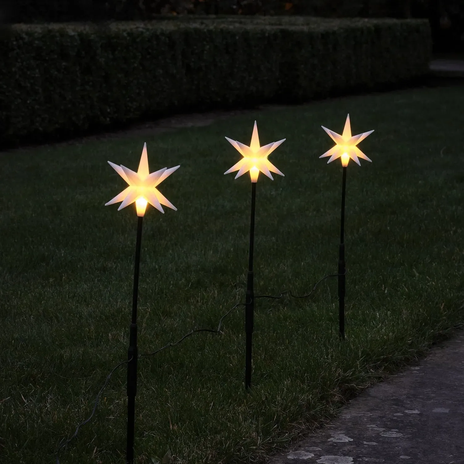 Set of 3 LED Starburst Stake Lights - Warm White