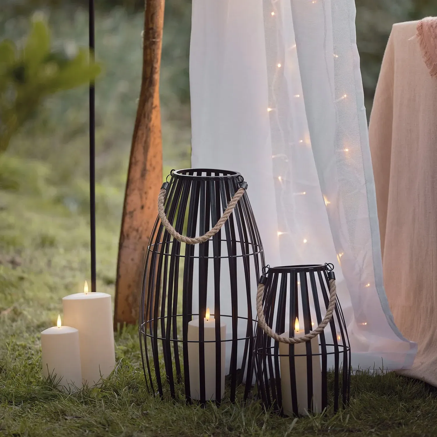 Slatted Garden Lantern Duo with LED Candles image
