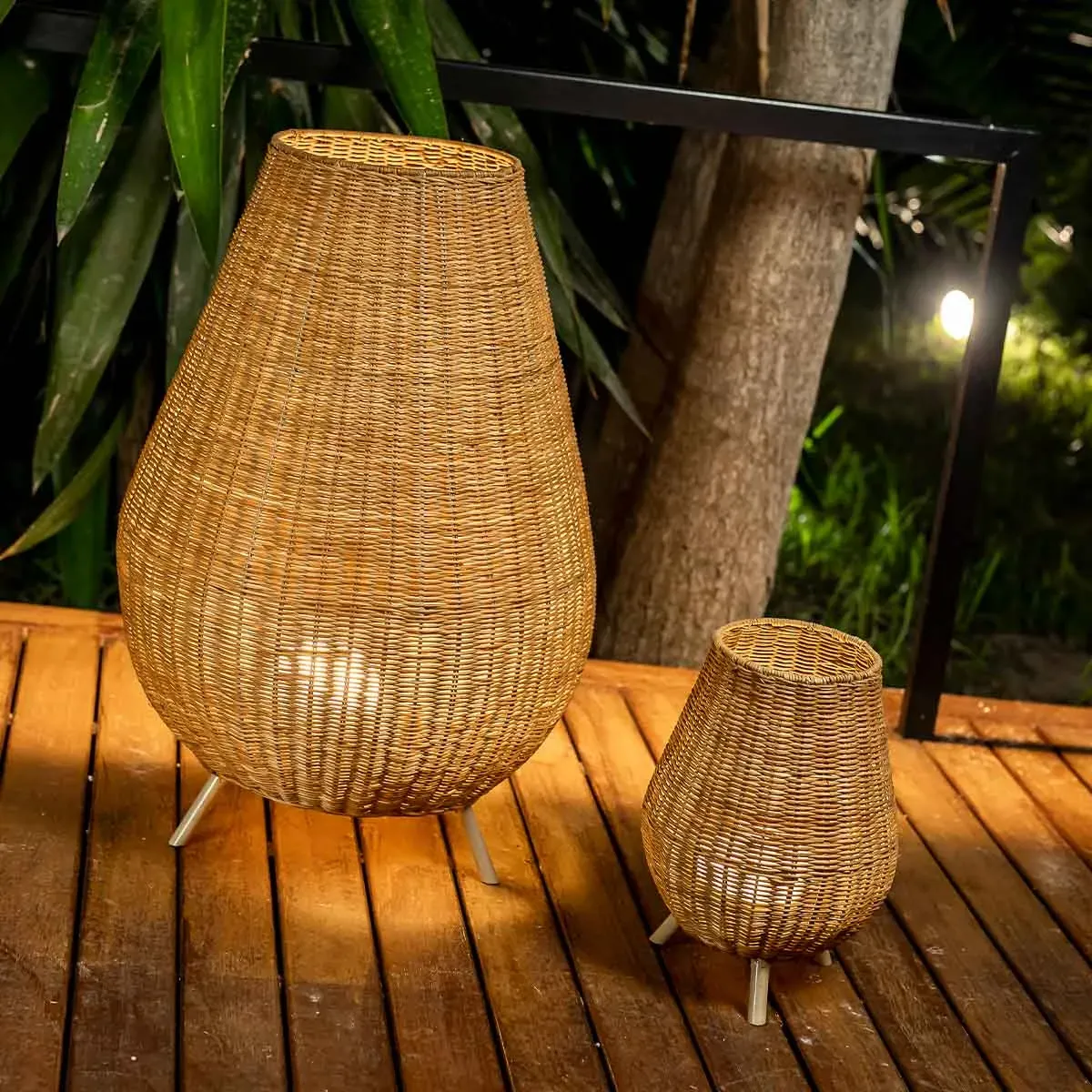 Small Decorative Lamp Cordless - Natural Fiber