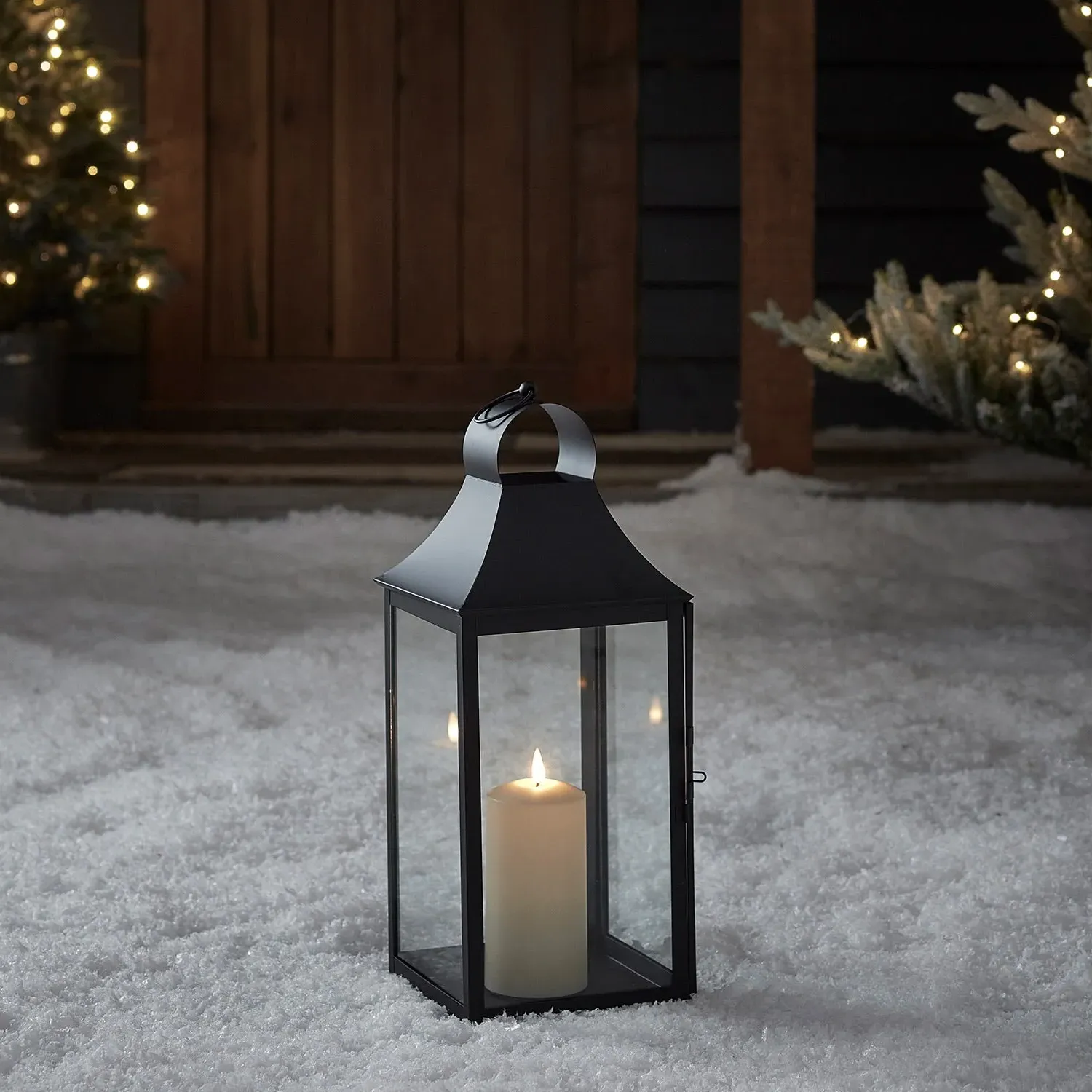 Small Garden Lantern with LED Candle - Black image