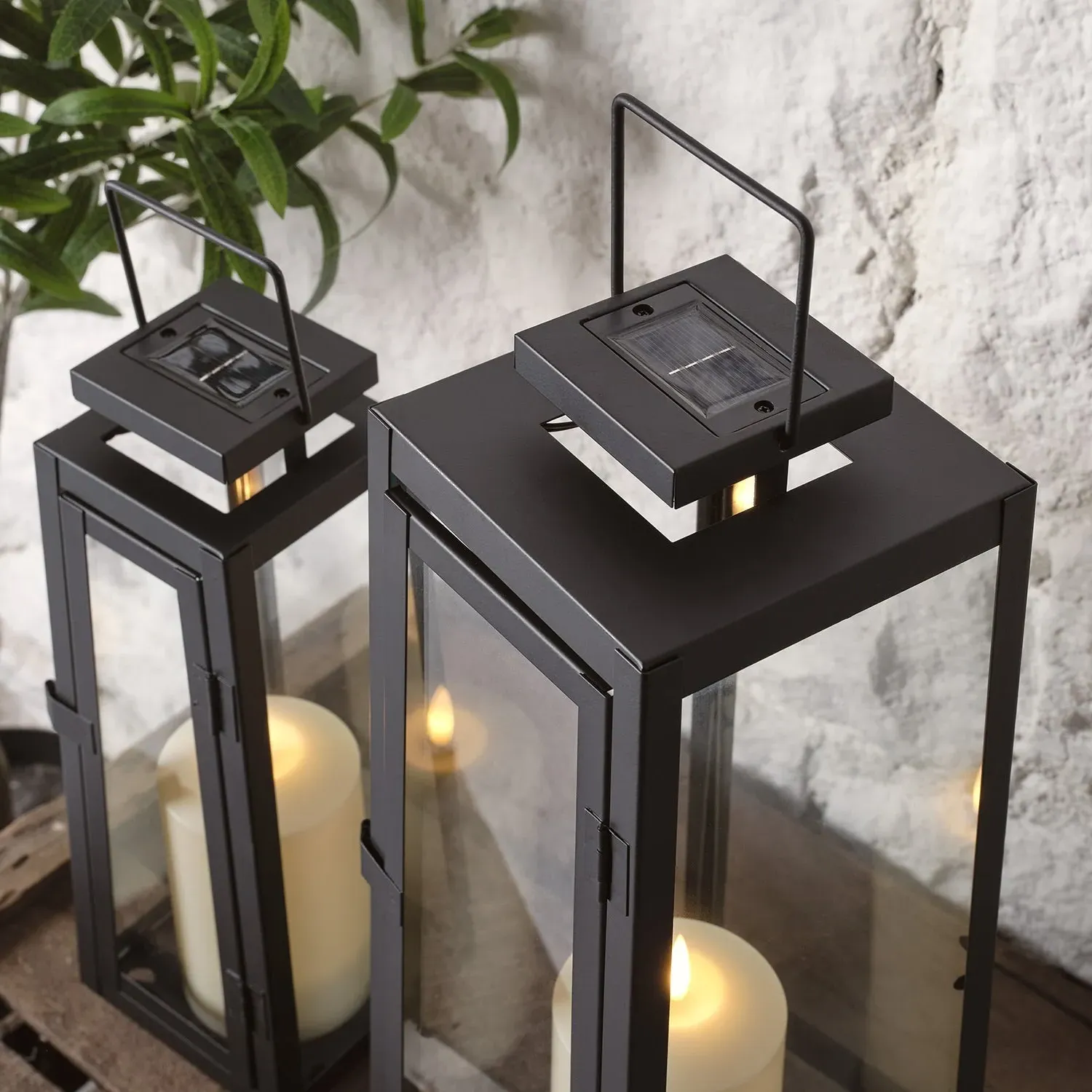 Solar Metal Lantern Duo with LED Candles - Charcoal