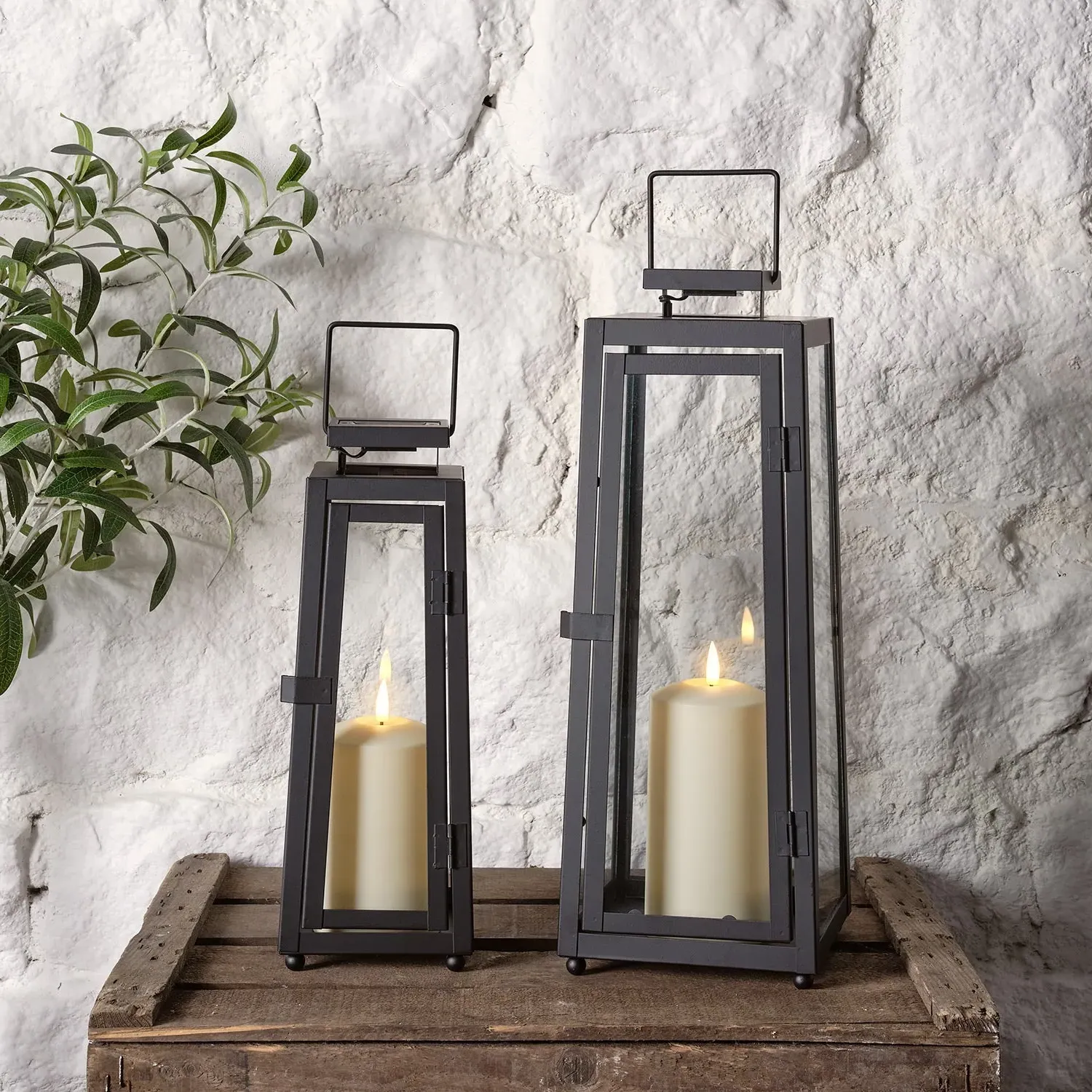 Solar Metal Lantern Duo with LED Candles - Charcoal image