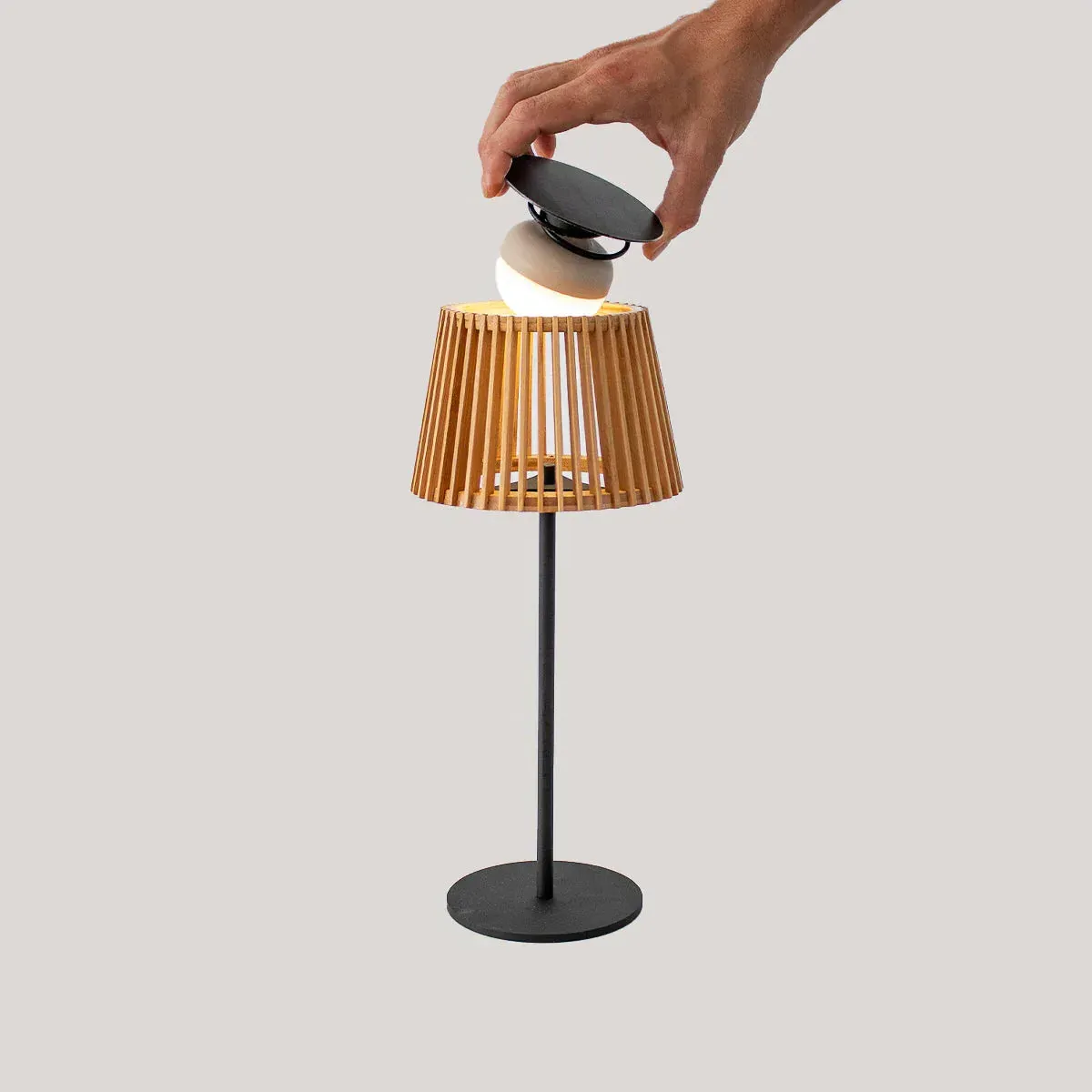 Solar Table Lamp with Remote - Warm White, Bamboo