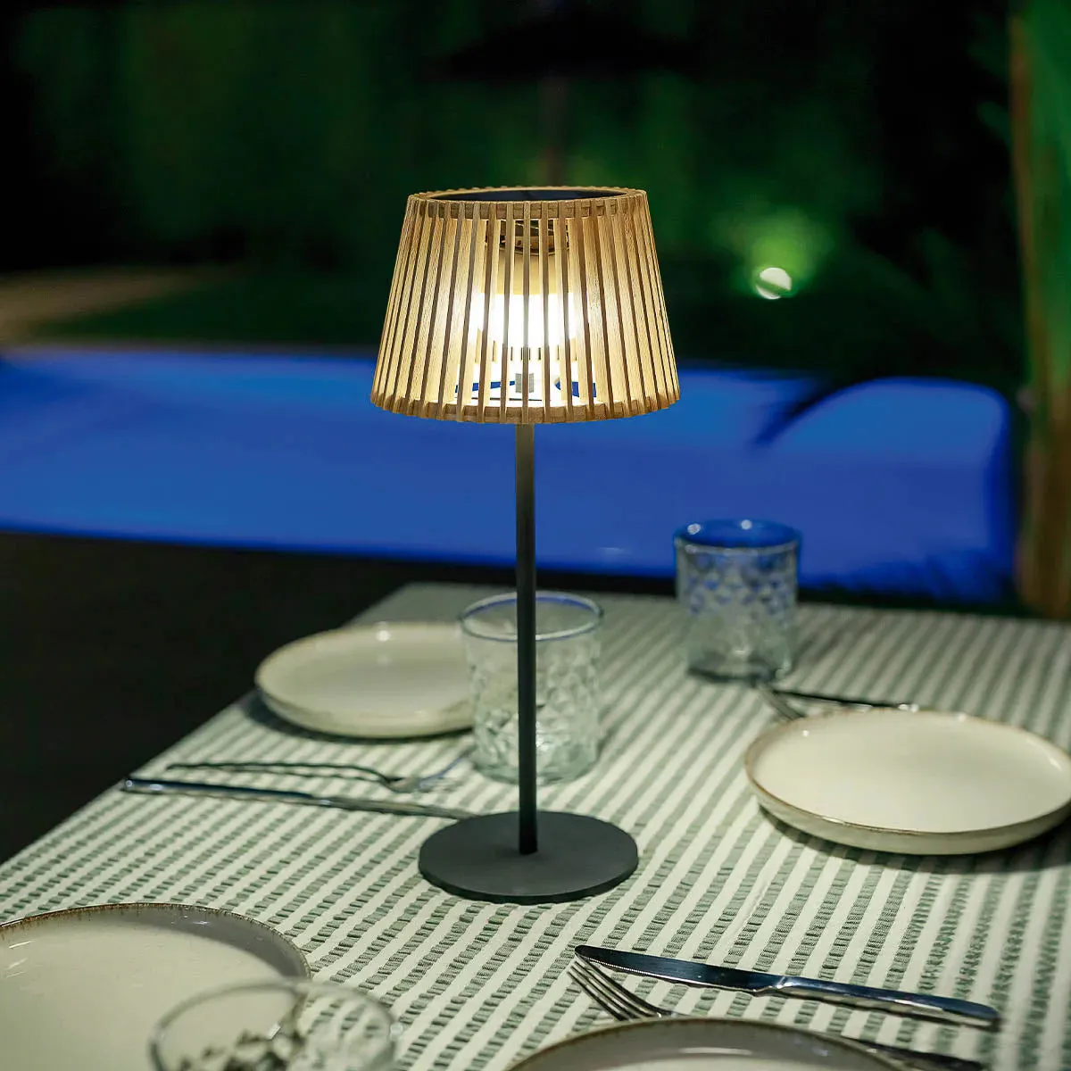 Solar Table Lamp with Remote - Warm White, Bamboo image