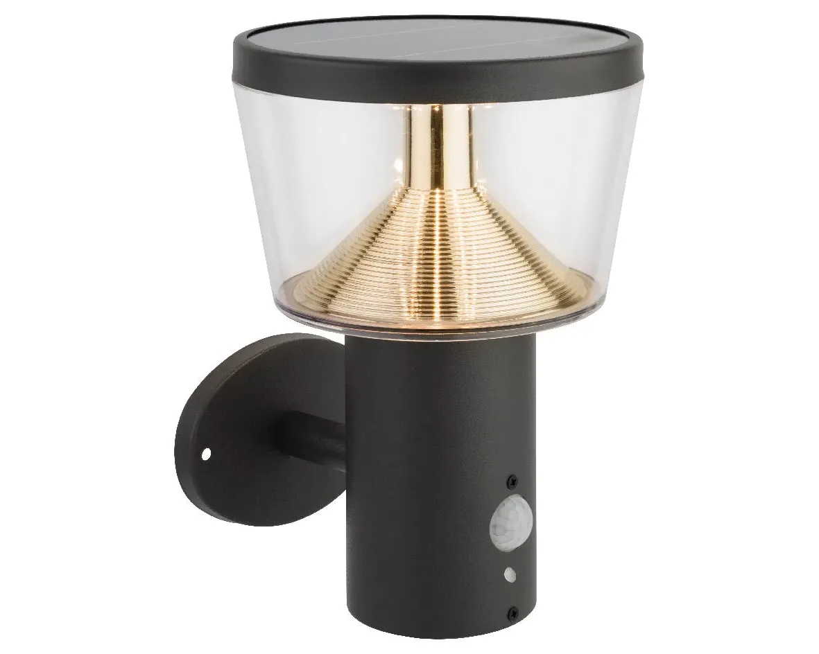 Solar Wall Light with Motion Sensor - Black Steel
