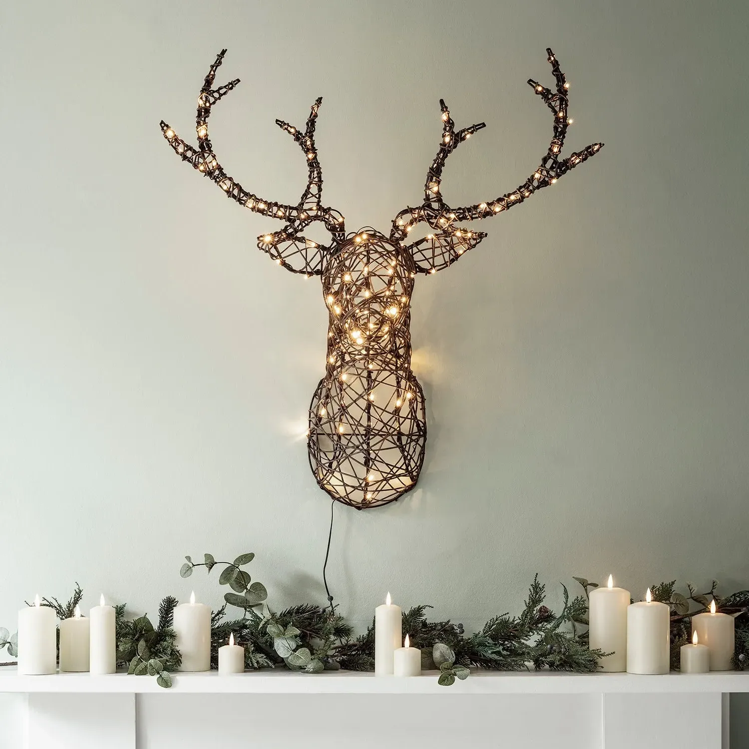 Stag Head LED Wall Light - Warm White, Rattan