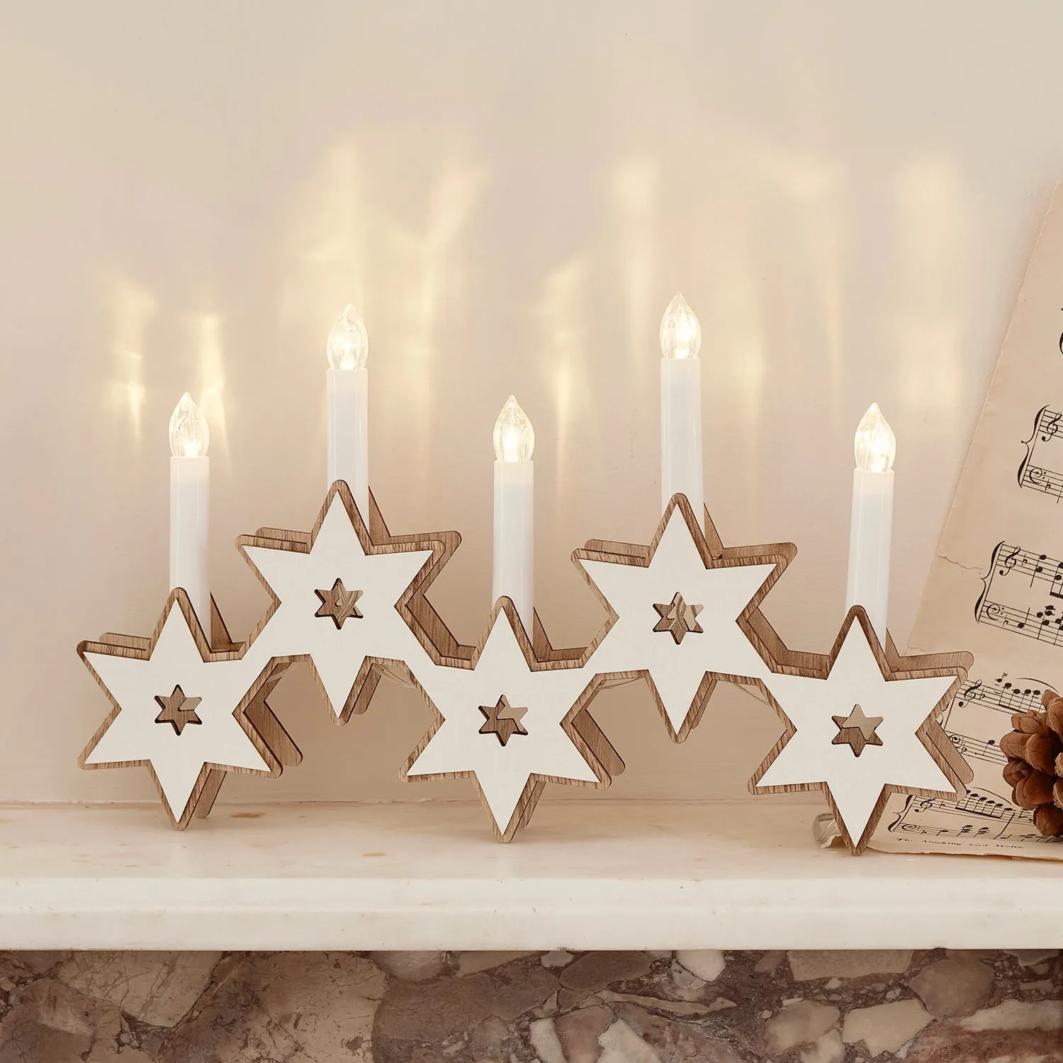 Star Candle Bridge with LED Lights - Wood image
