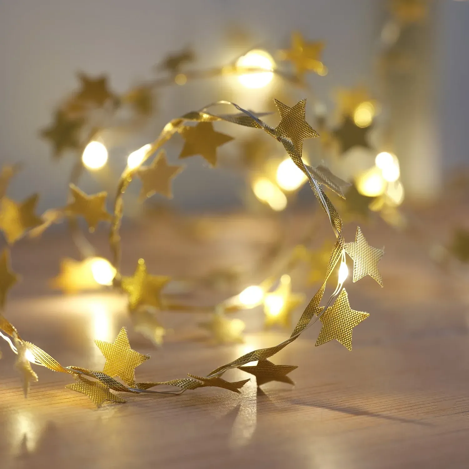 Star LED Garland with Timer - Gold, Fabric image