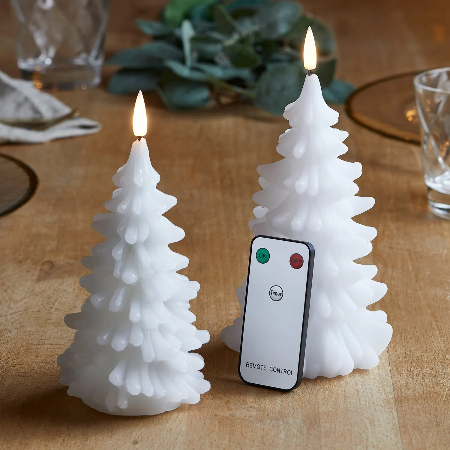 Tree Christmas Candle Duo - Warm White, Wax