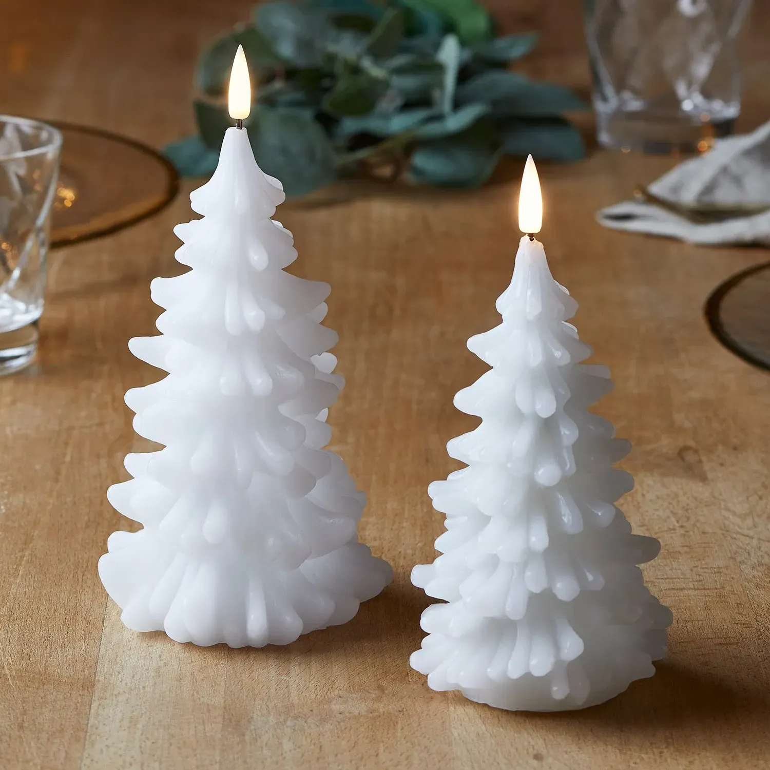 Tree Christmas Candle Duo - Warm White, Wax image