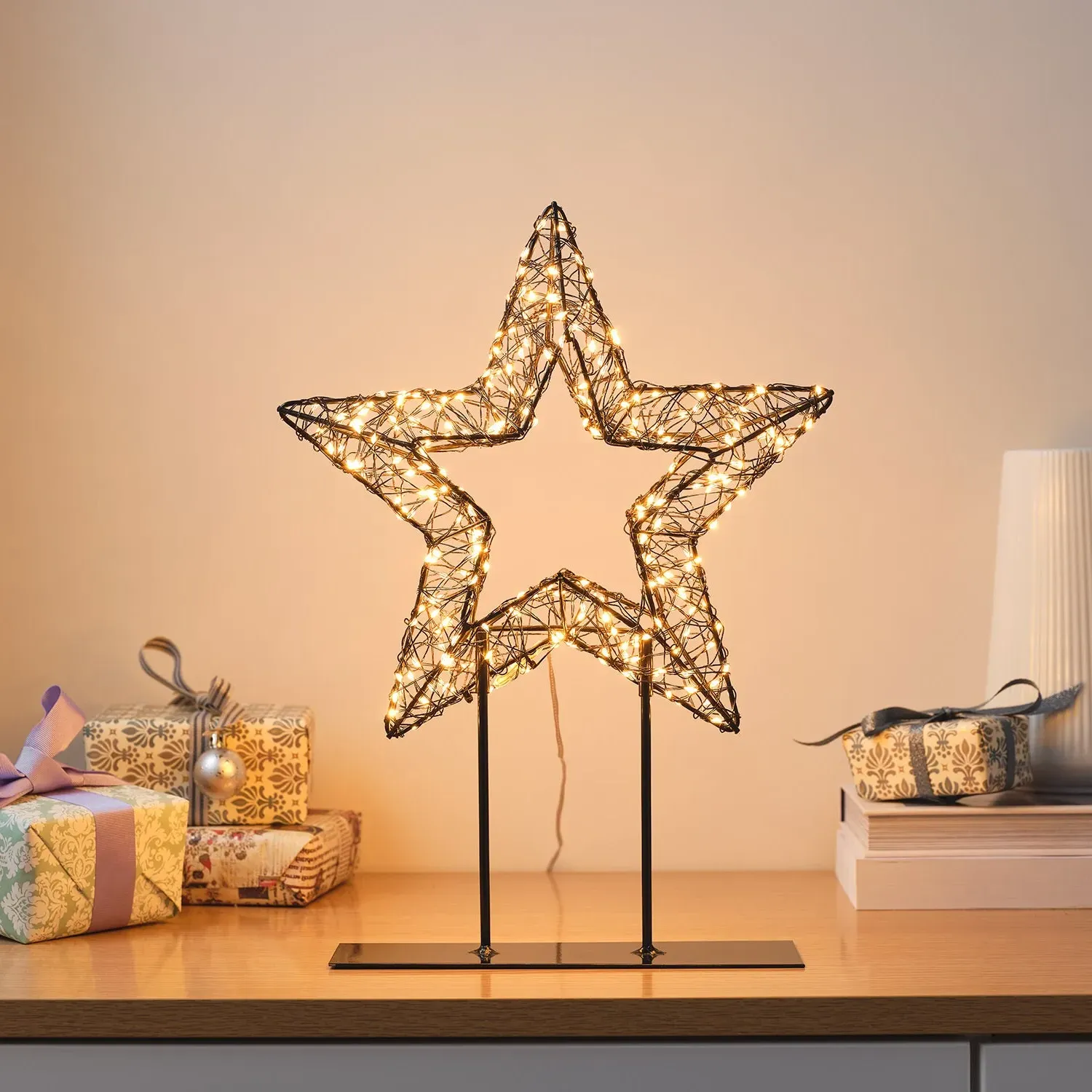 Wire Star LED Decoration with Stand - Black Metal image
