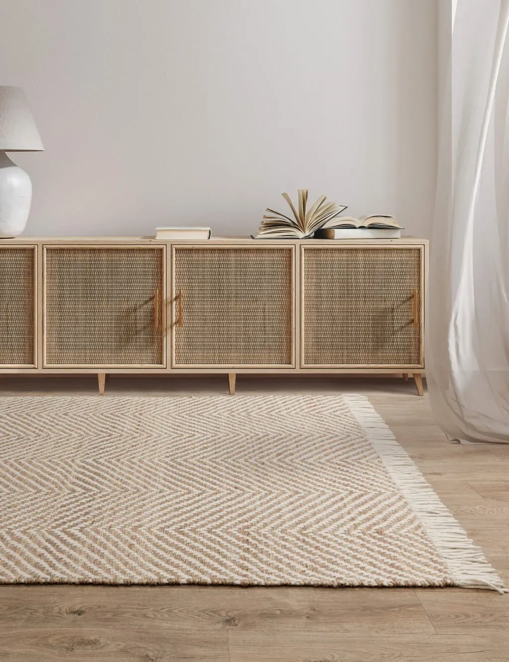 L Rug Chevron Design - Beige, Jute Wool