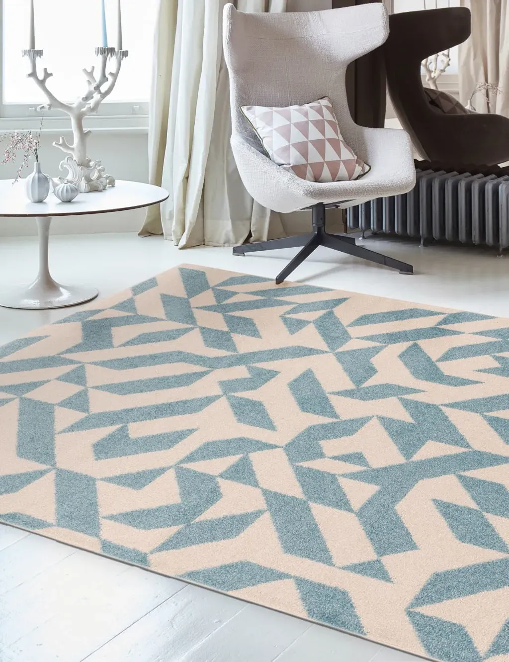 Large Geometric Rug - Blue