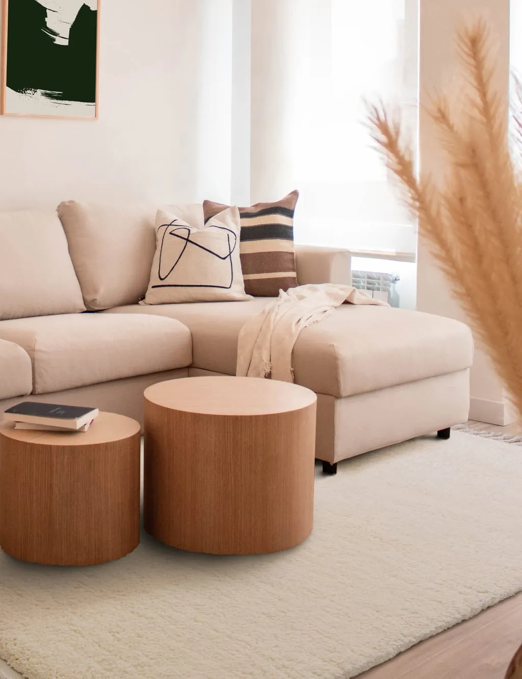 Large Textured Rug with Fringe - Ivory