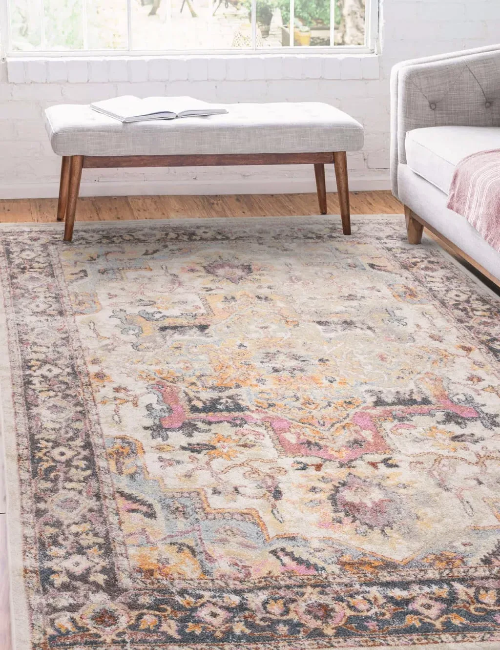 Medium Rectangular Rug with Floral Border - Multi image