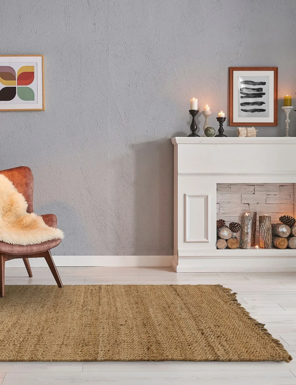 Medium Rectangular Rug with Fringe - Natural, Jute image