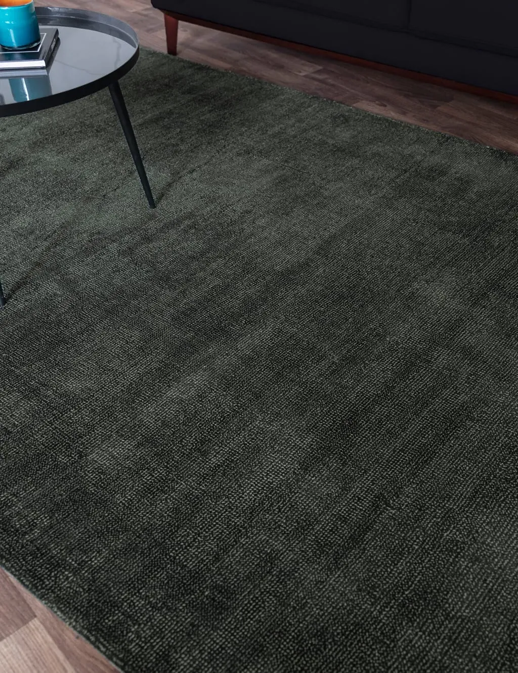 Medium Rug Hand-Loomed - Green, Textured
