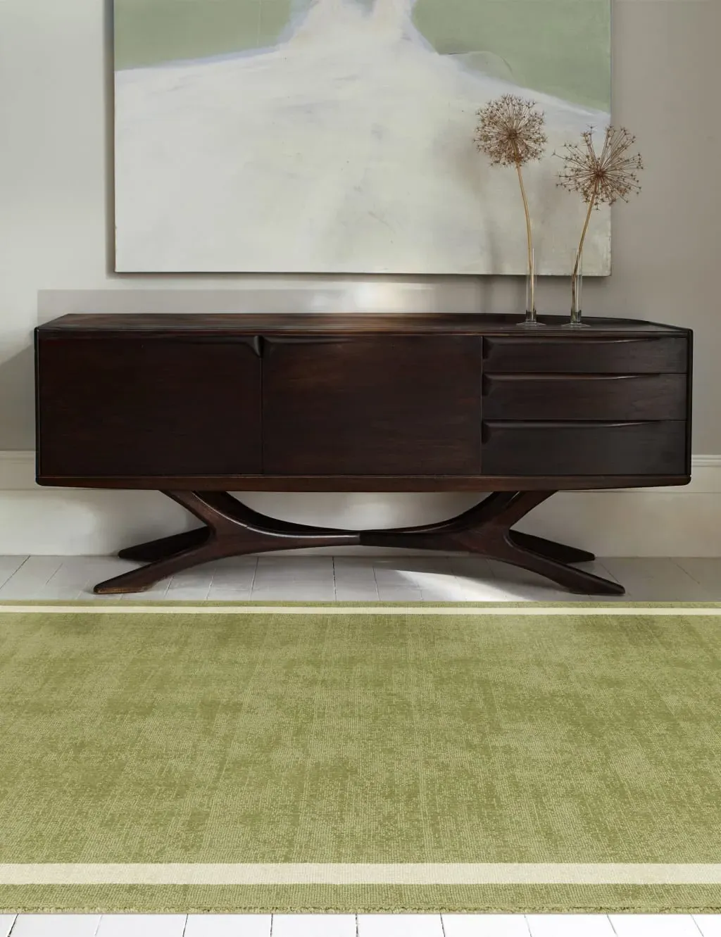 Medium Tufted Rug with Border - Green, Wool image