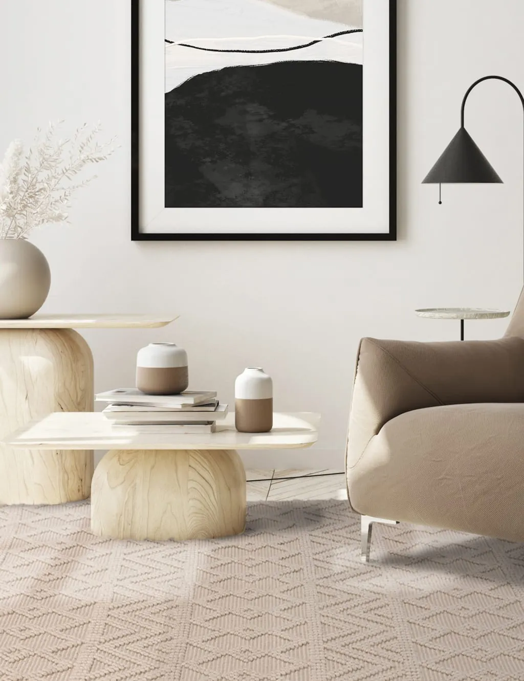 Medium Wool Rug with Geometric Pattern - Ivory image