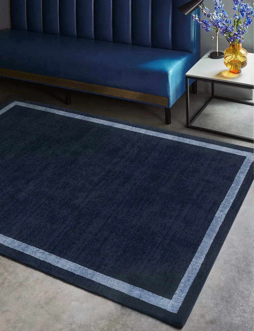 Tufted Rug with Border - Blue, Wool
