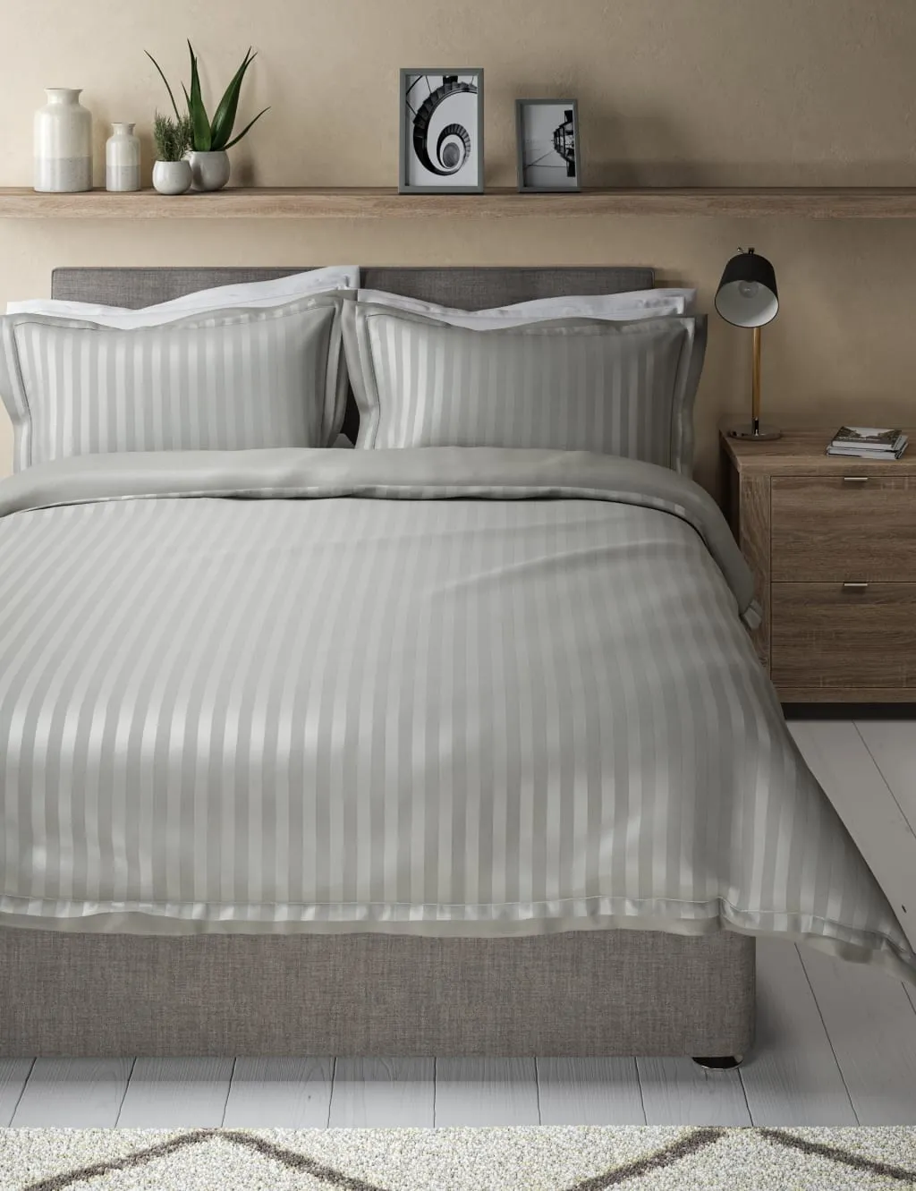 Double Bedding Set Double Cuff - Grey, Cotton