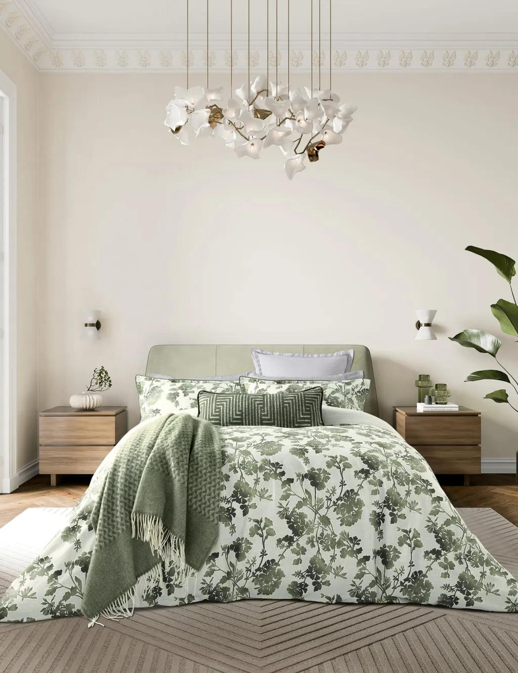 Double Bedding Set Floral - Green Mix, Cotton