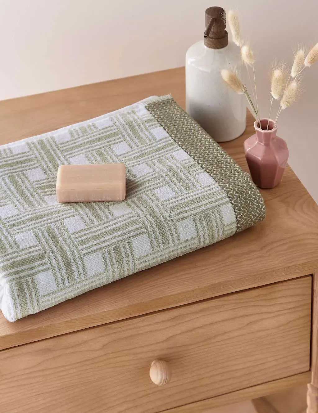 Hand Towel Geometric Design - Green Mix, Cotton