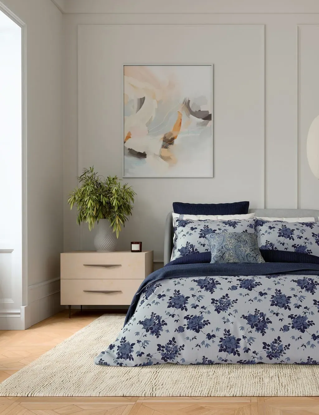 Single Bedding Set with Floral Print - Indigo image