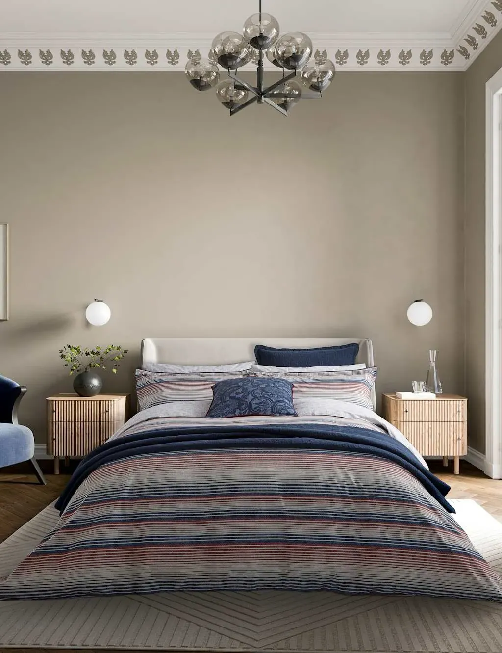 Square Pillowcase with Oxford Border - Navy, Cotton