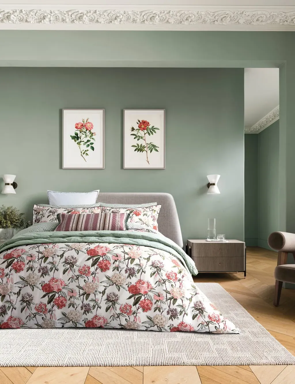 Super King Bedding Set Floral Print - Red Mix, Cotton