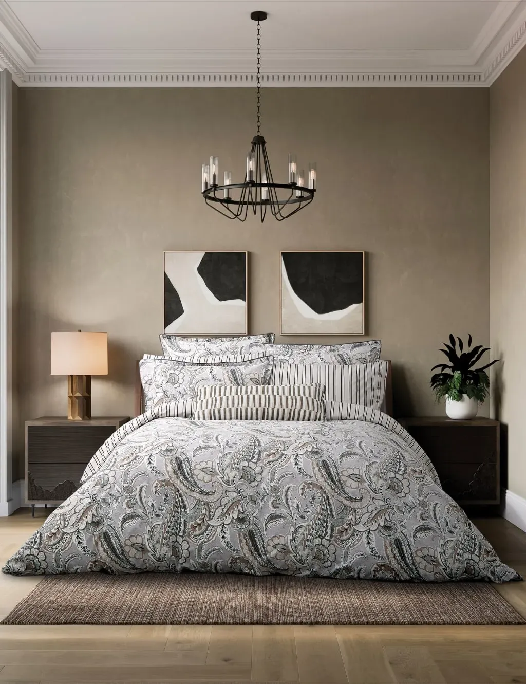 Super King Bedding Set Paisley Print - Charcoal, Cotton
