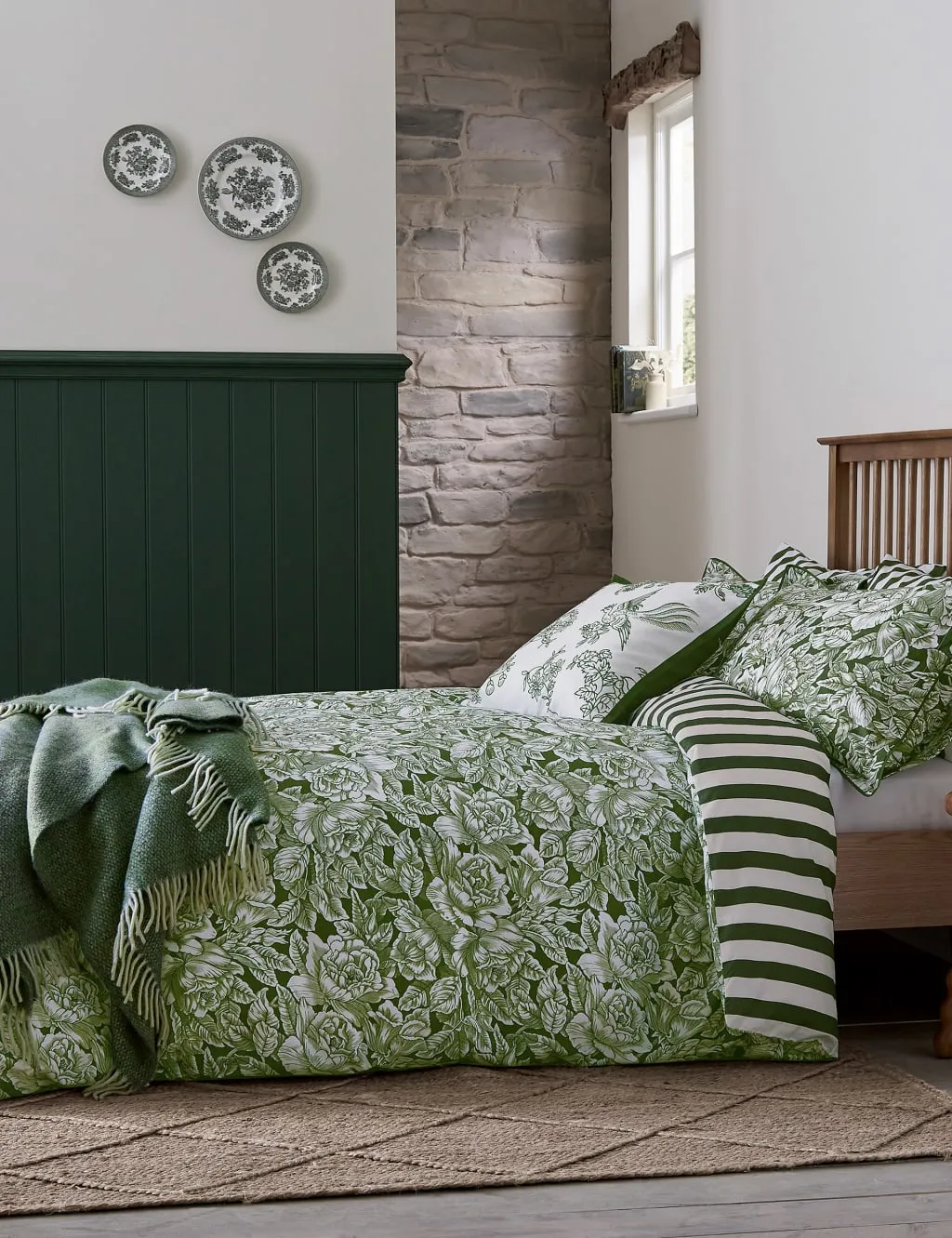 5ft Bedding Set Hibiscus Print - Green, Cotton